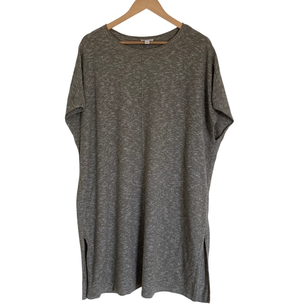 J Jill Womens Heathered Gray Knit Tunic Dress Size XL Cotton Short Slv Lagenlook
